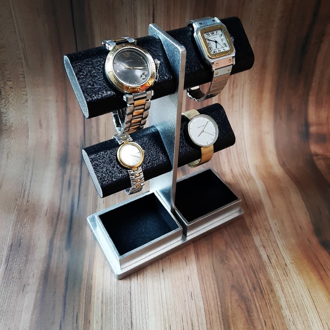 腕時計スタンド 4本掛けダブル角トレイ ブラック