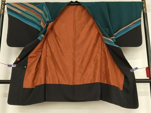 平和屋着物○コート作家 三本賢 道中着 幾何学文様 ロング丈 正絹 逸品  