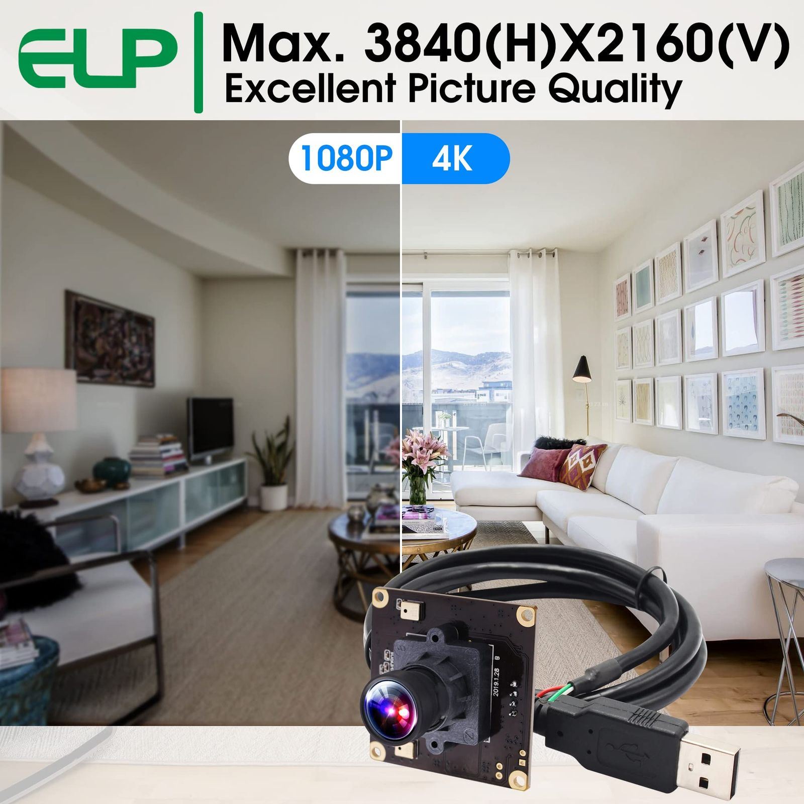 【特価セール・SALE】 ELP 4K USBカメラ 超小型 ウェブカメラ 100度歪みのないレンズ カメラ 2160P 30FPS カメラ フルHD Webカメラ ソニーIMX317 サポートUVC プラグアンドプレイ 無料ドライバー 動画配信 家庭会議 ゲーム実況 授業カメ