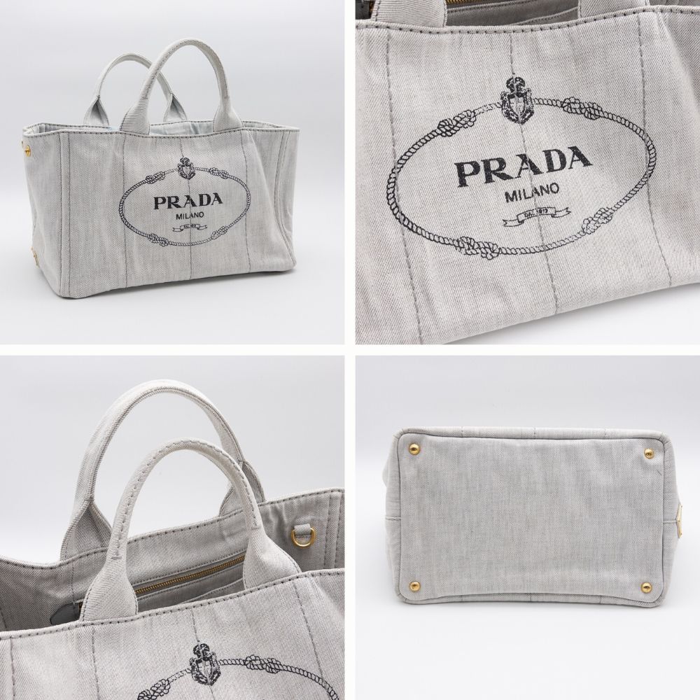超美品】 PRADA プラダ カナパ デニム Mサイズ トートバッグ ライト 
