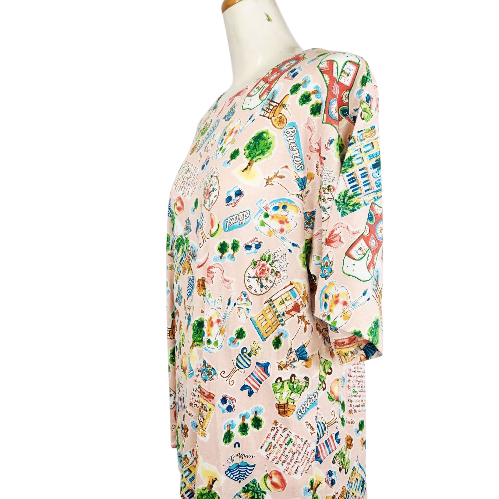 鴨居羊子パジャマ ♥ TUNIC 秋物長袖 5分袖パジャマ 50強撚フライス Tエスパーニャ 33326 肌ピンク色日本製 MERCADOAVALIA_COM_BR