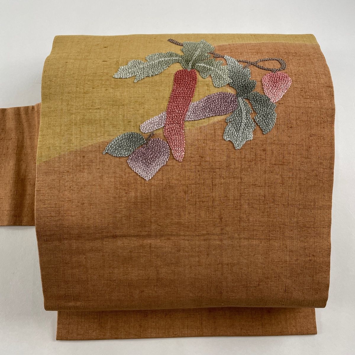 相良刺繍　生紬　帯　正絹 相良刺繍生紬帯正絹