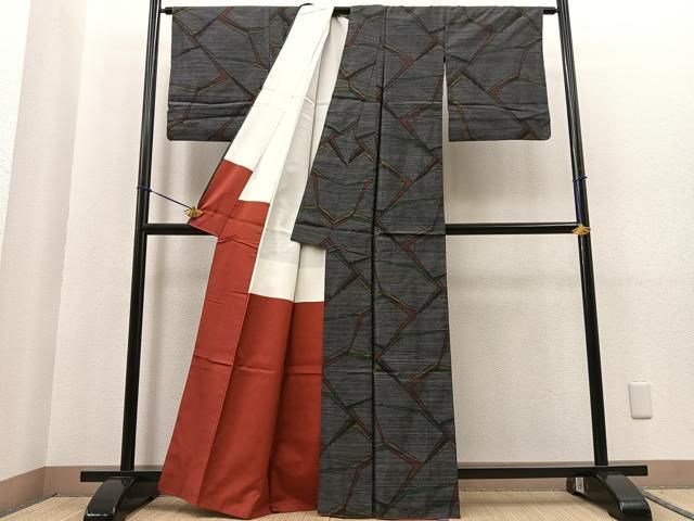 平和屋着物□本場大島紬 7マルキ 更紗花文 正絹 逸品 BAAN9707yc 平和屋