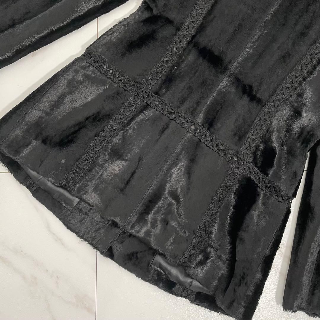  ヴィンテージ ラビットレザー ラビットファー ムートンコート 本革 兎革 羊 ブラック系 レディース サイズ38 ムートンコート ジャケット アウター