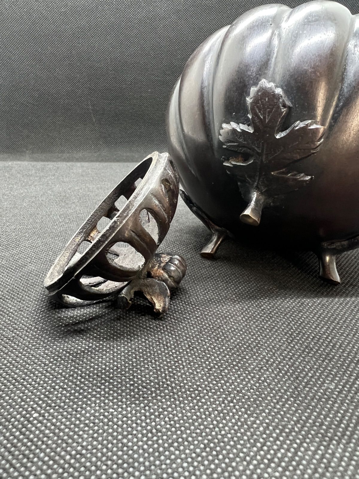 時代品 最新 精銅製(南瓜型）かぼちゃ香炉 重さ約623g 高さ12cm 茶道具