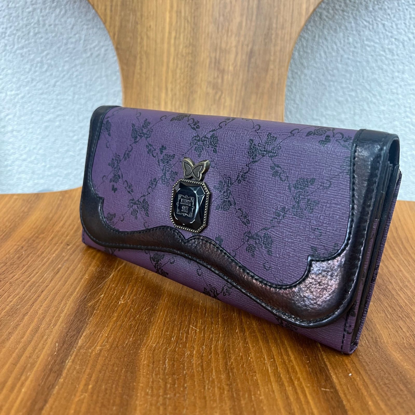 ANNA SUI】アナスイ レザー 長財布 ウォールデコ 薔薇 紫 黒 大