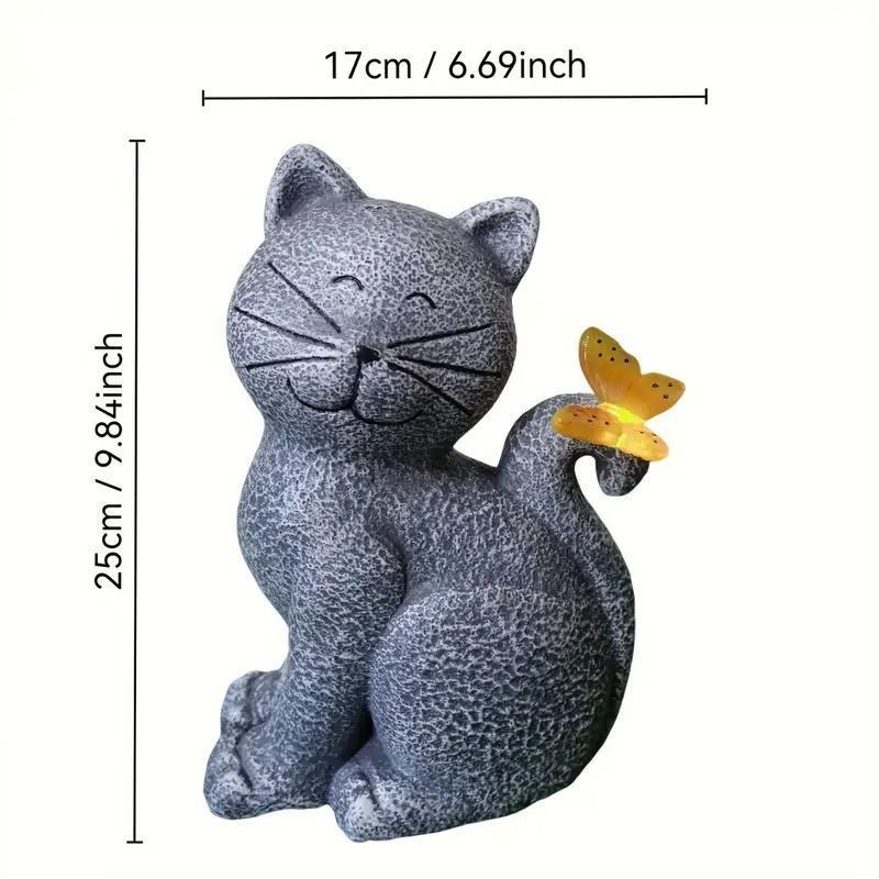 猫の置物 ソーラーガーデンライト ガーデニング 樹脂製 ガーデン 雑貨 インテリア 猫 ネコ 置物 蝶々 LED ソーラーライト かわいい おしゃれ 庭 バルコニー 玄関 ガーデンオーナメント 装飾 