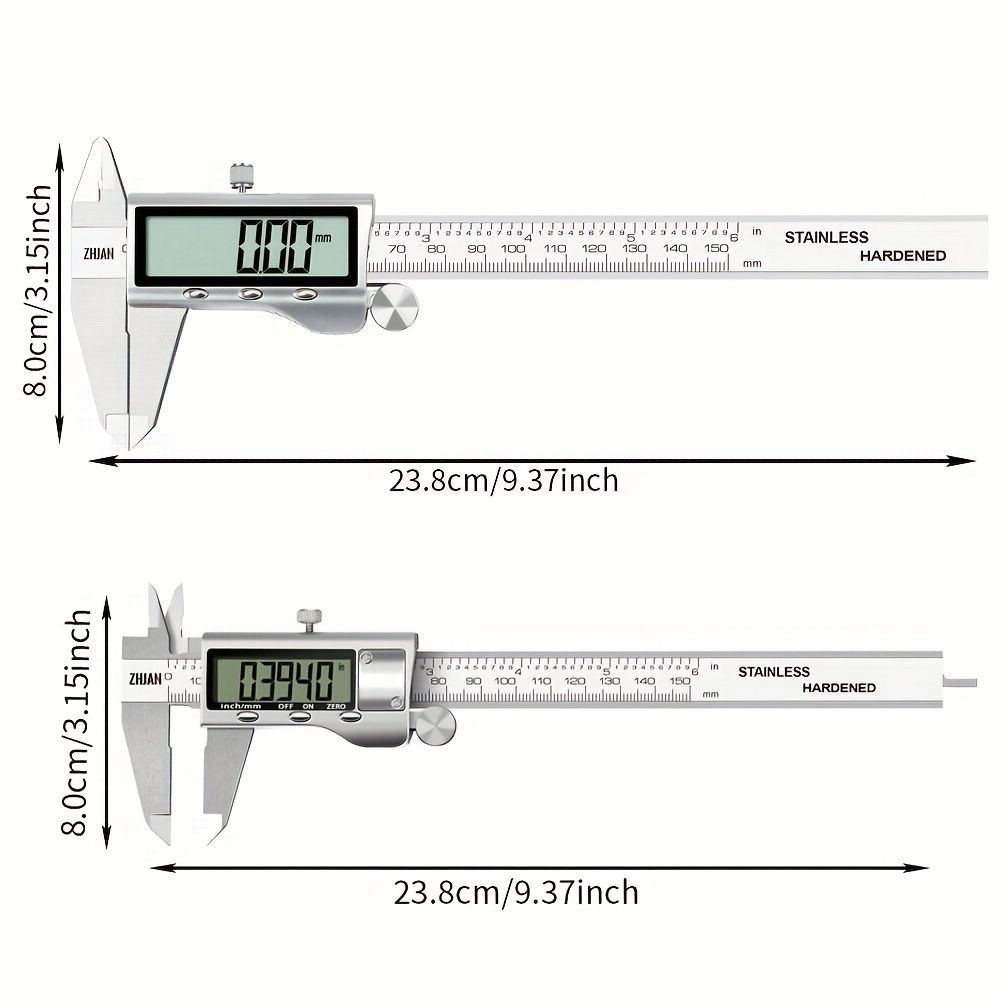 デジタルノギス ステンレス鋼ノギス測定ツール 大型LCDスクリーン付き電子マイクロメーターノギス 自動閉鎖機能 インチとミリメートルの変換(6インチ/150mm)