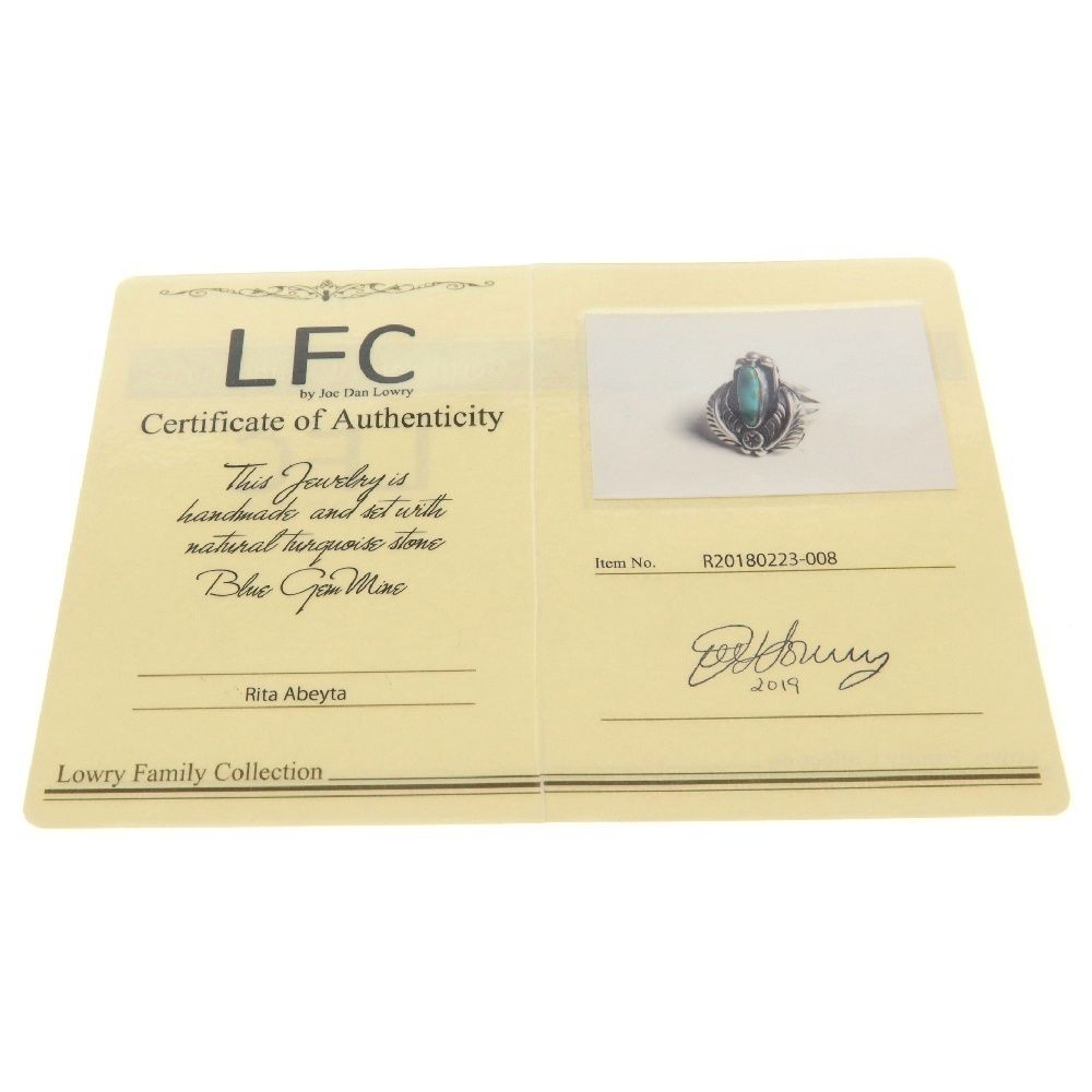 INDIANJEWELRY (インディアンジュエリー) LFC Rita Abeyta Blue Gem リーフ ターコイズ付きシルバーリング11号