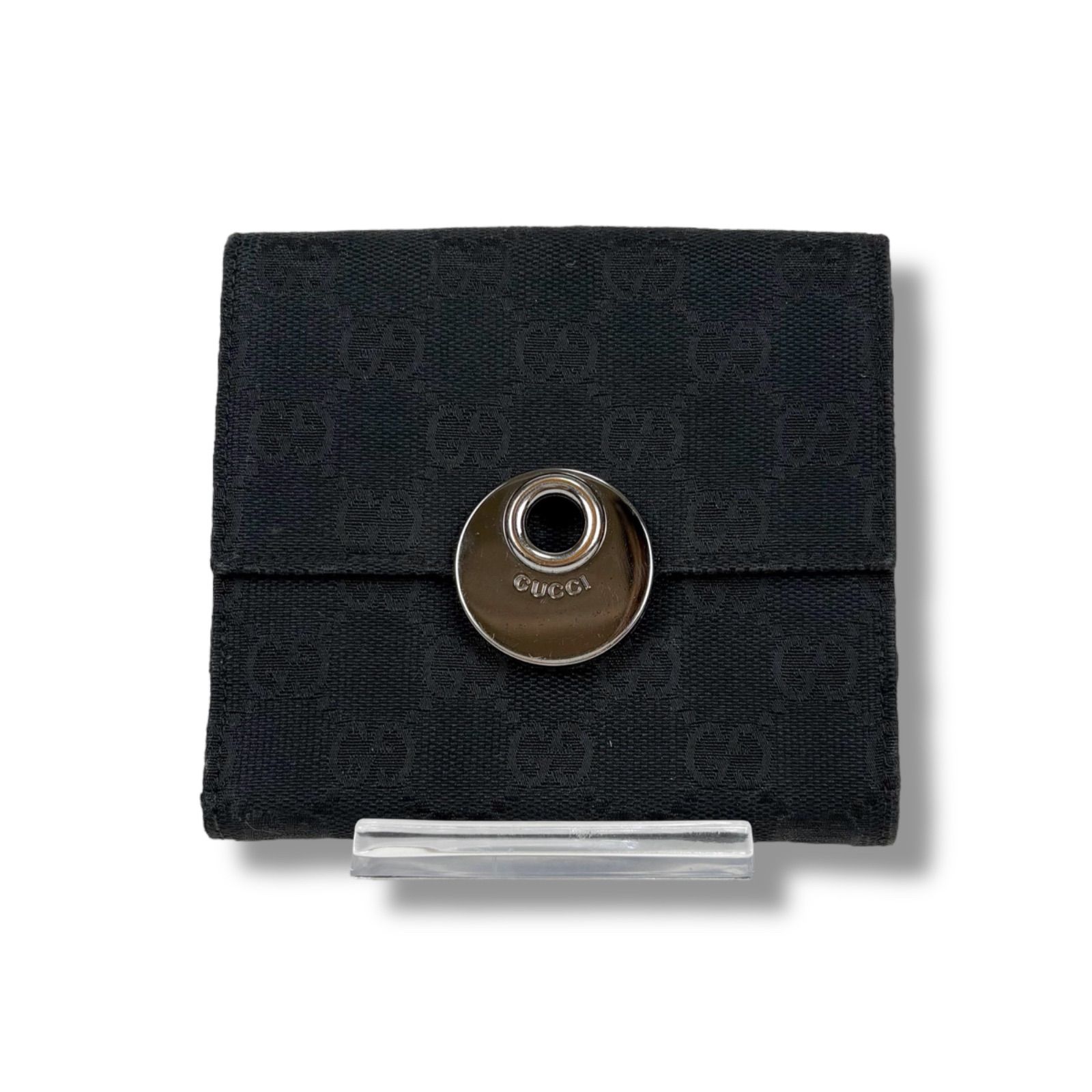 pon-t様＊【GUCCI】GGキャンバス　ブラック二つ折り財布 Gucci GGキャンバス 二つ折り財布 ブラック - メルカリ