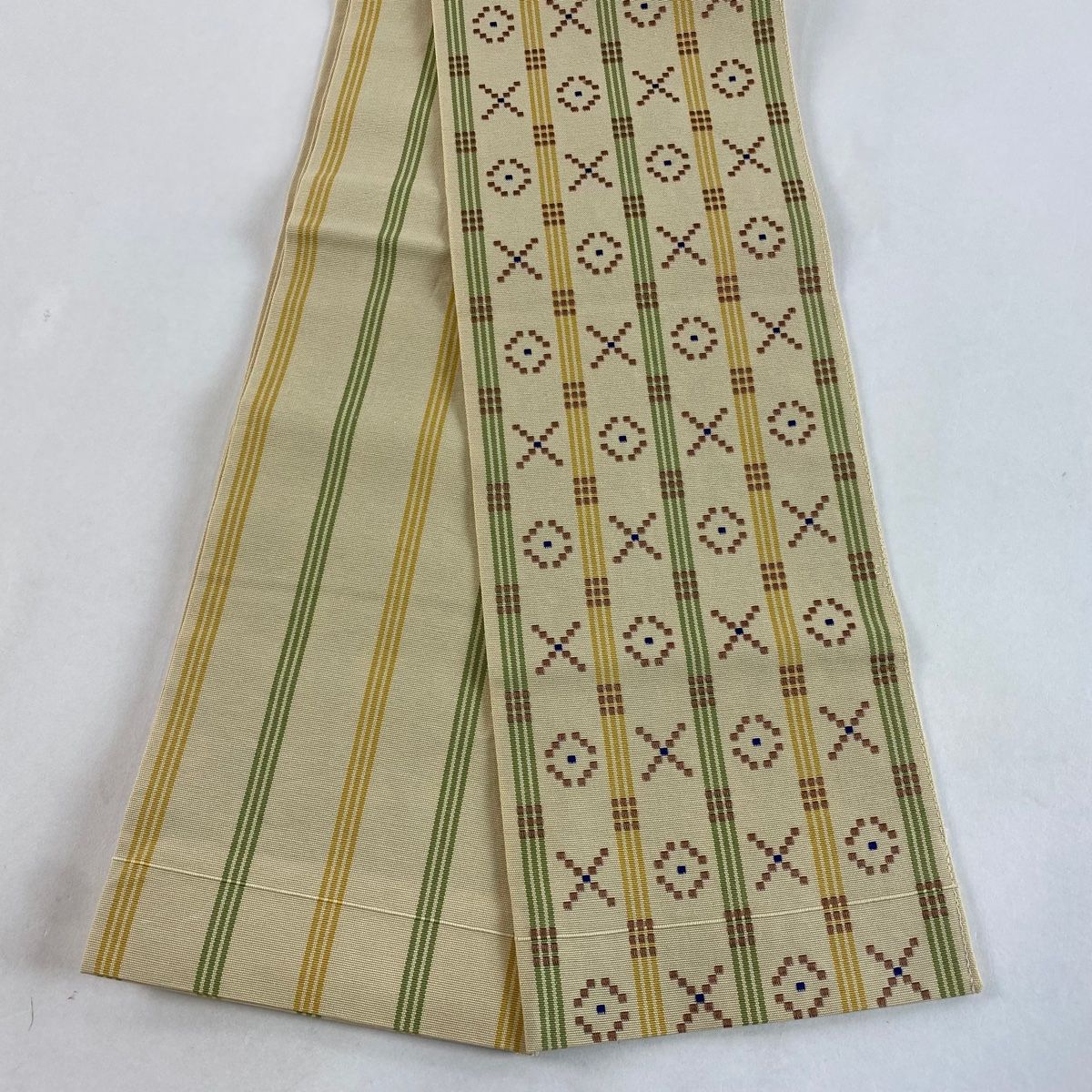 【ひなた】美品 半幅帯 正絹 本場筑前博多織 献上柄 リバーシブル 模様 文様 生地 F373 2361］半幅帯 美品 博多織 献上柄 着物 浴衣  | [和ごころきもの