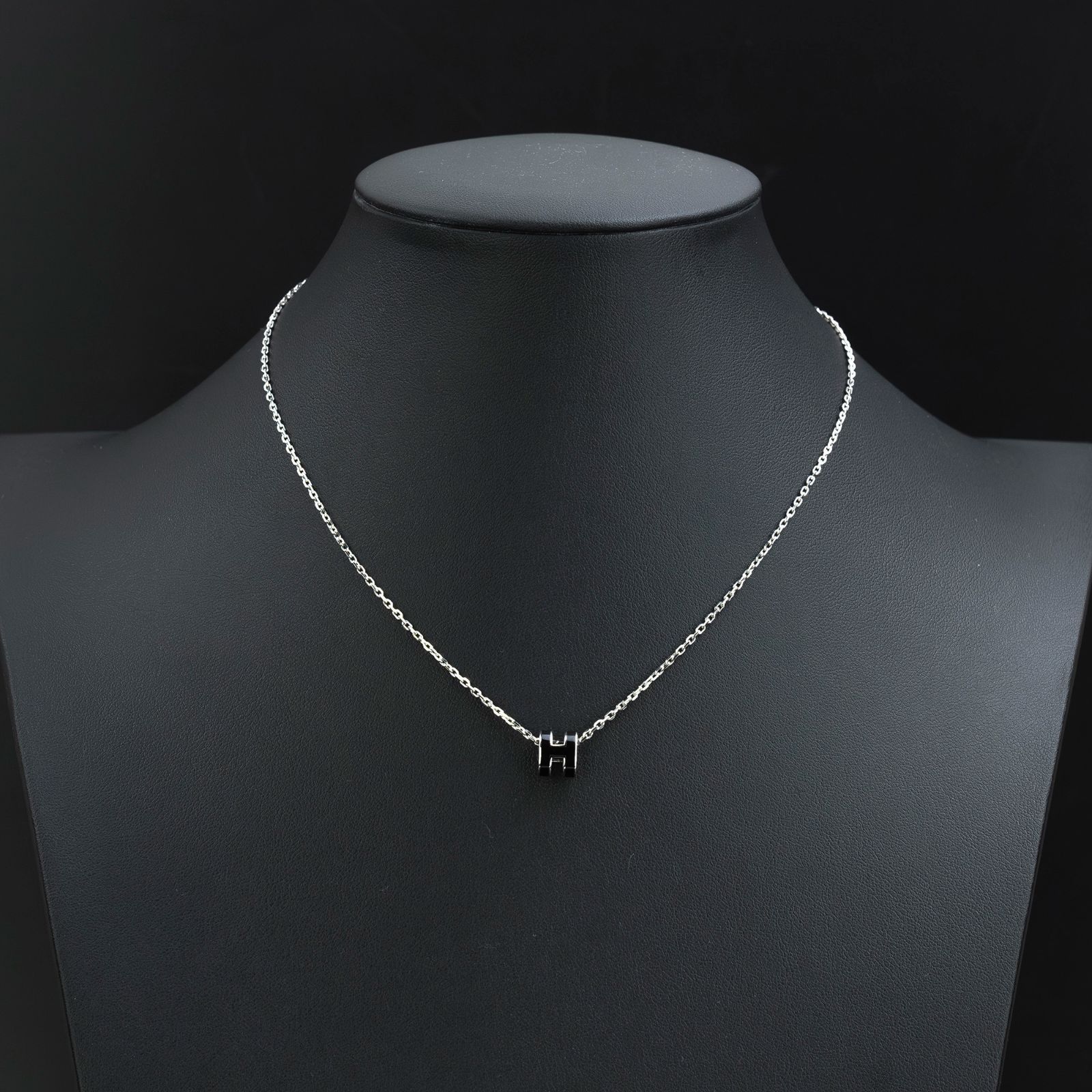 エルメス HERMES ポップアッシュミニ ネックレス ブラック シルバー 