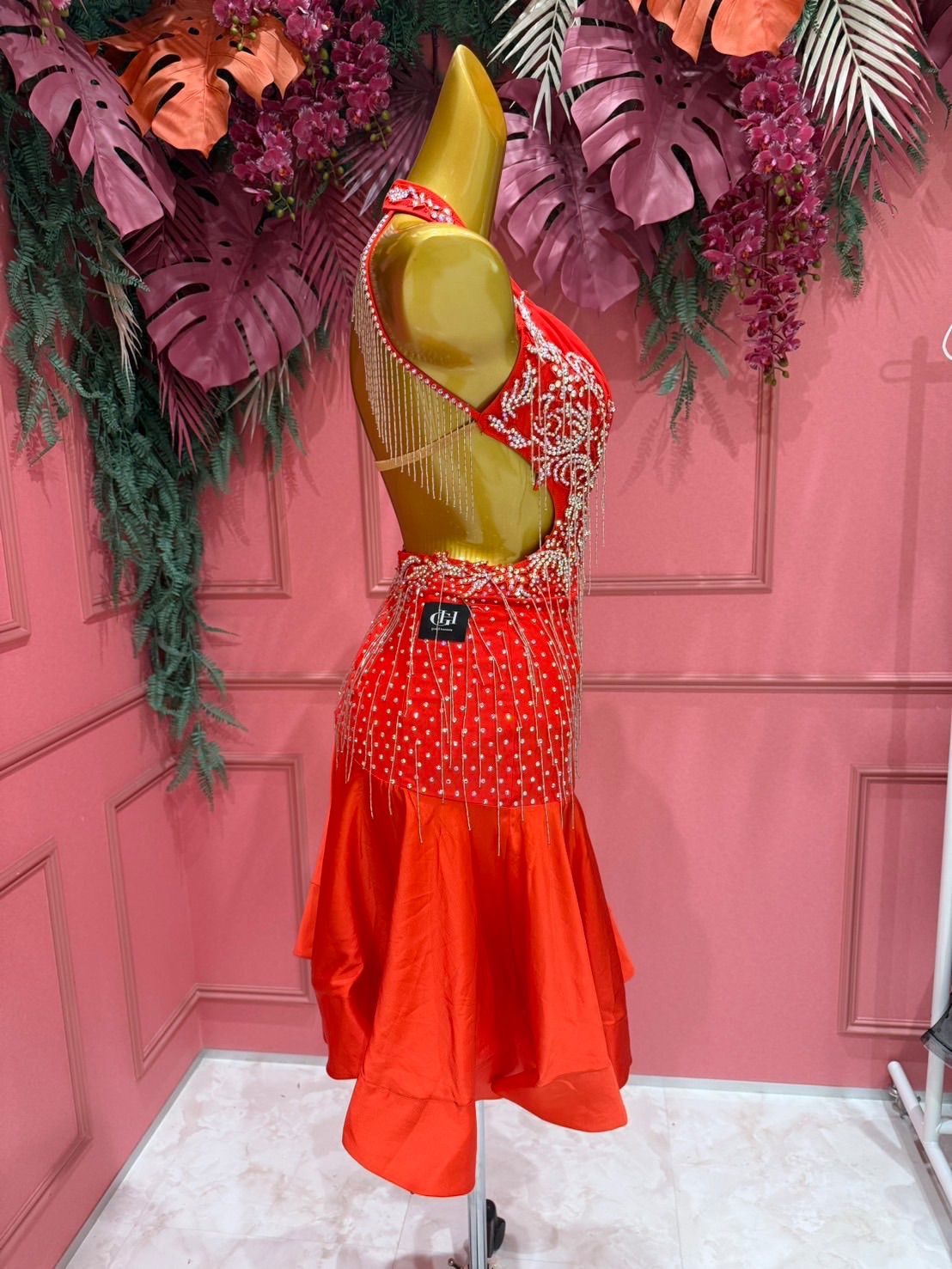 社交ダンス gentil ジャンティ GH ラテンドレス 赤 レッド サイズS 2232209041