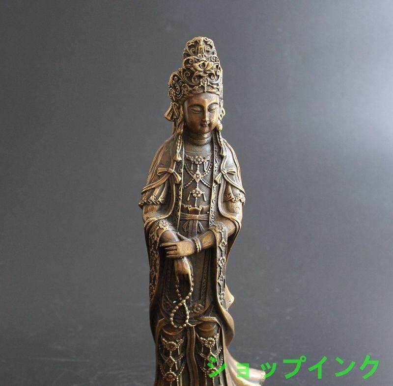坐蓮観音菩薩仏像 銅細工 仏教美術 装飾品 工芸品 美術品 置物