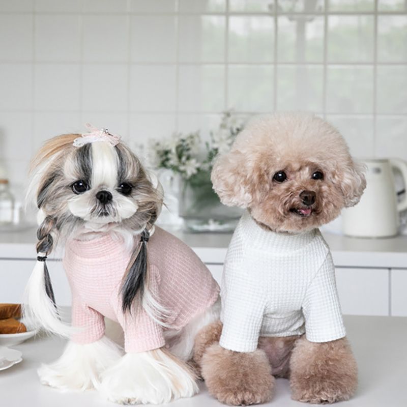 【クリアランスセール！】最終価格！送料込【犬服】ワッフル ラメ入り 長袖 ハイネックシャツ