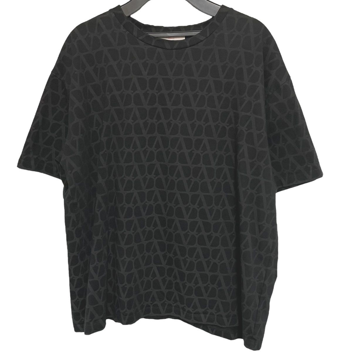 【中古】 VALENTINO ヴァレンティノ トワル イコノグラフプリント Tシャツ 4V3MG14Y9KC_MXM ブラック Sサイズ ロゴ 総柄 半袖 メンズ レディース 24011691DS