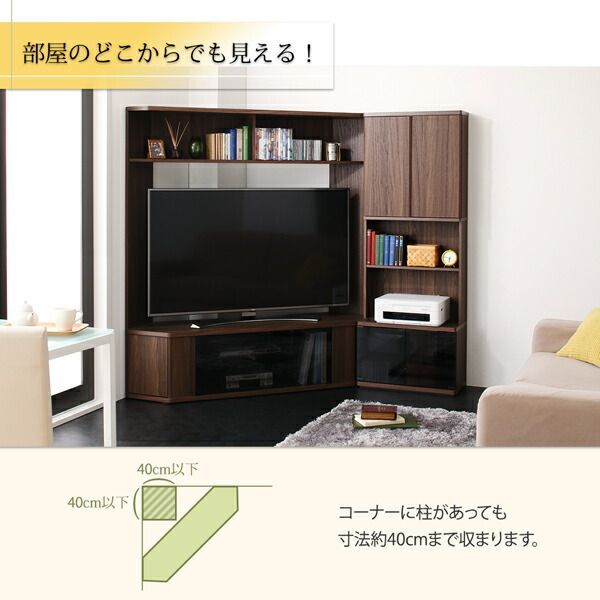 縦型テレビボード キャビネット 65型のTVとテレビボード・サイドボード・トールキャビネット×2台