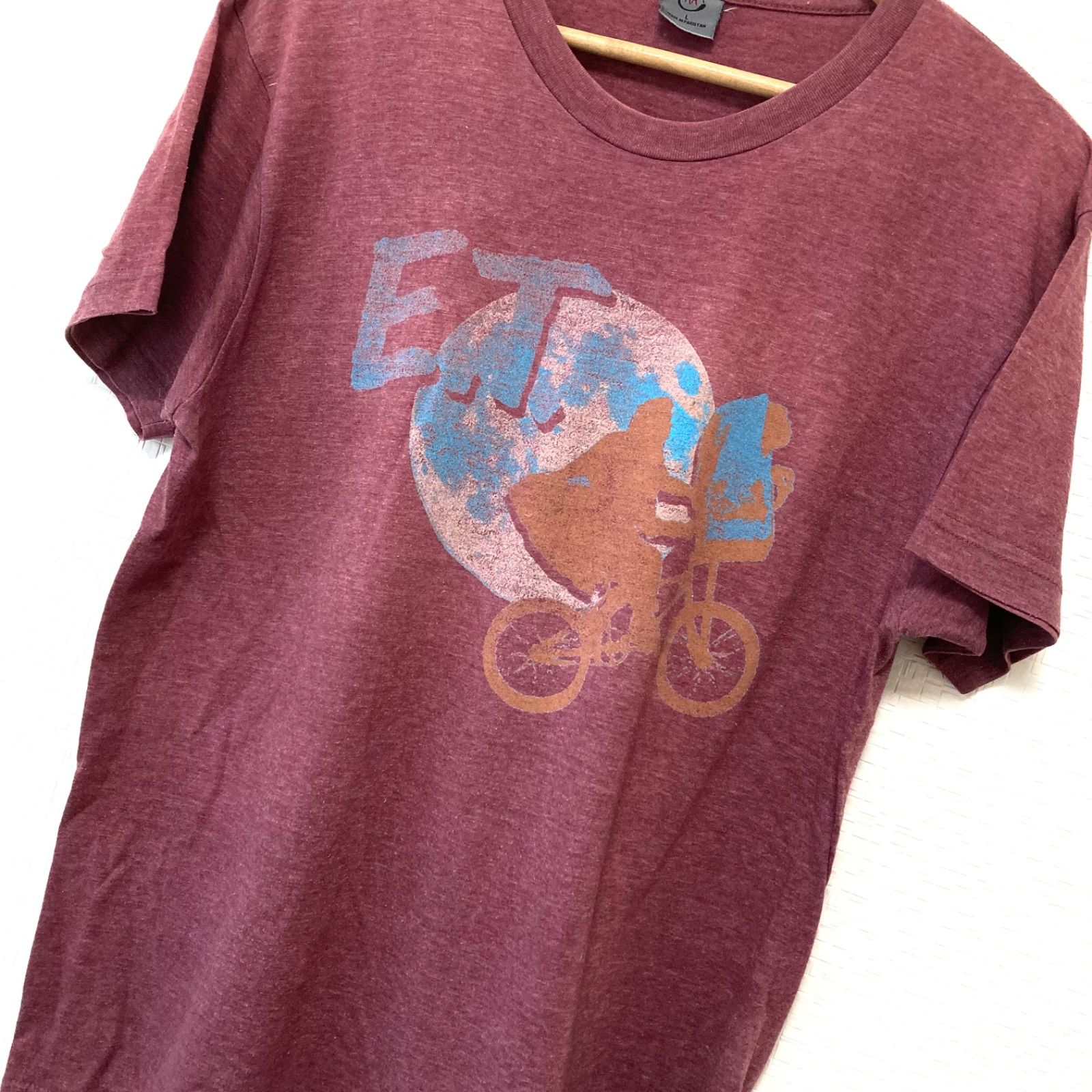 ヴィンテージ◎ 90s！【AA】ダブルエー E.T. イーティー プリント Tシャツ 半袖 TEE クルーネック カットソー 古着 コットン 綿 パキスタン製 パープル系 メンズ 男性 サイズL／M11430UU