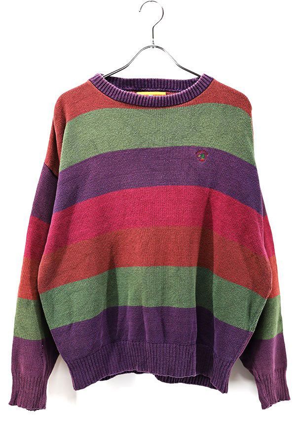 Used 90s USA DUCK HEAD Pale Tone Multi Stripes Cotton Knit Size L 古着