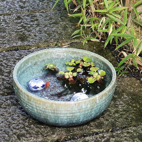睡蓮 甕 陶器製 花模様 メダカ 新品陶器 睡蓮鉢 花柄 メダカ鉢 【公式通販】