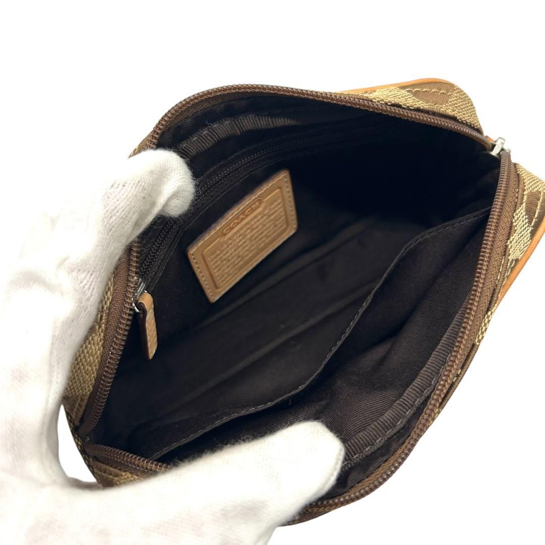 良品 1029 COACH ポーチ シグネチャー キャンバス レザー ブラウン  