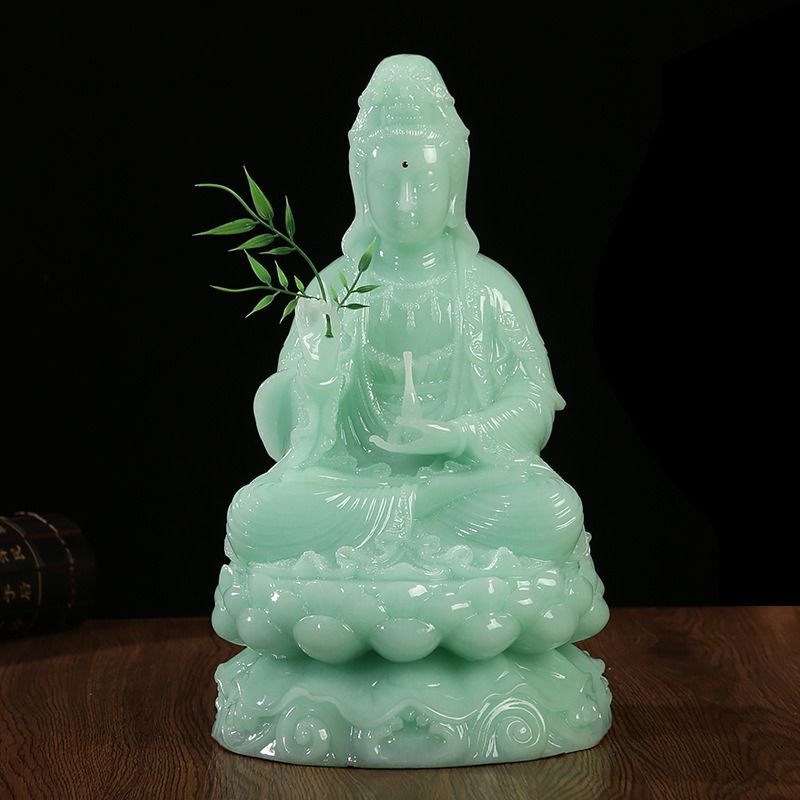 観音菩薩 神 神様 仏 仏像 翡翠色 グリーン 緑 樹脂製 インテリア 