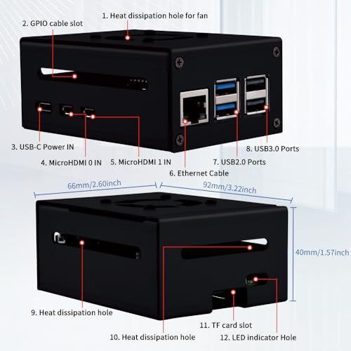 GeeekPi Raspberry Pi 5 ケース ファン付き、Raspberry Pi 5 メタルケース ファン付き Raspberry Pi 5 用ヒートシンクキット