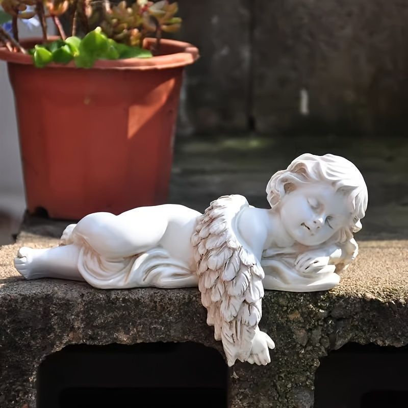 ベランダ　お庭　インテリア　可愛い　天使像　ガーデニング ガーデンオーナメント 天使 アンティーク調 ライト 付き