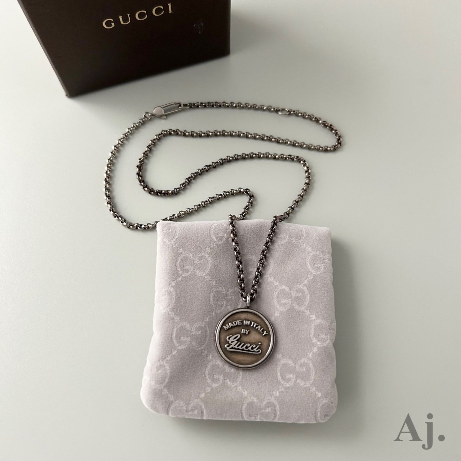 使用感大 グッチ ネックレス ペンダント コイン ヴィンテージ加工 Silver 925 GUCCI
