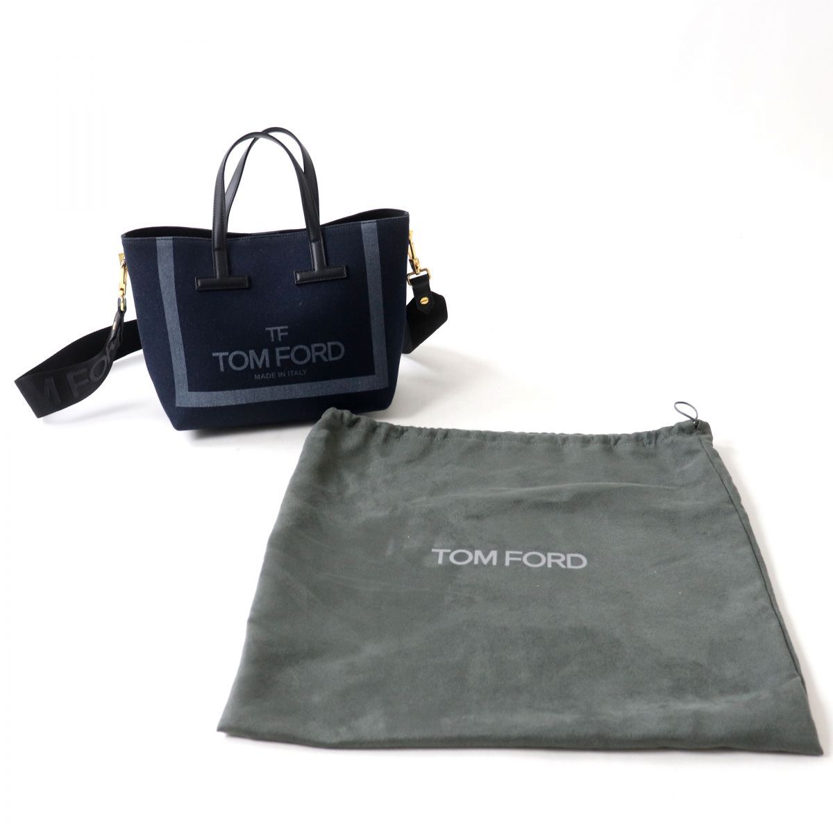 極美品◎イタリア製 TOM FORD トムフォード DENIM MINI T TOTE デニム 2WAY ミニ トートバッグ／ショルダーバッグ  ダークブルー×黒 袋付 - メルカリ