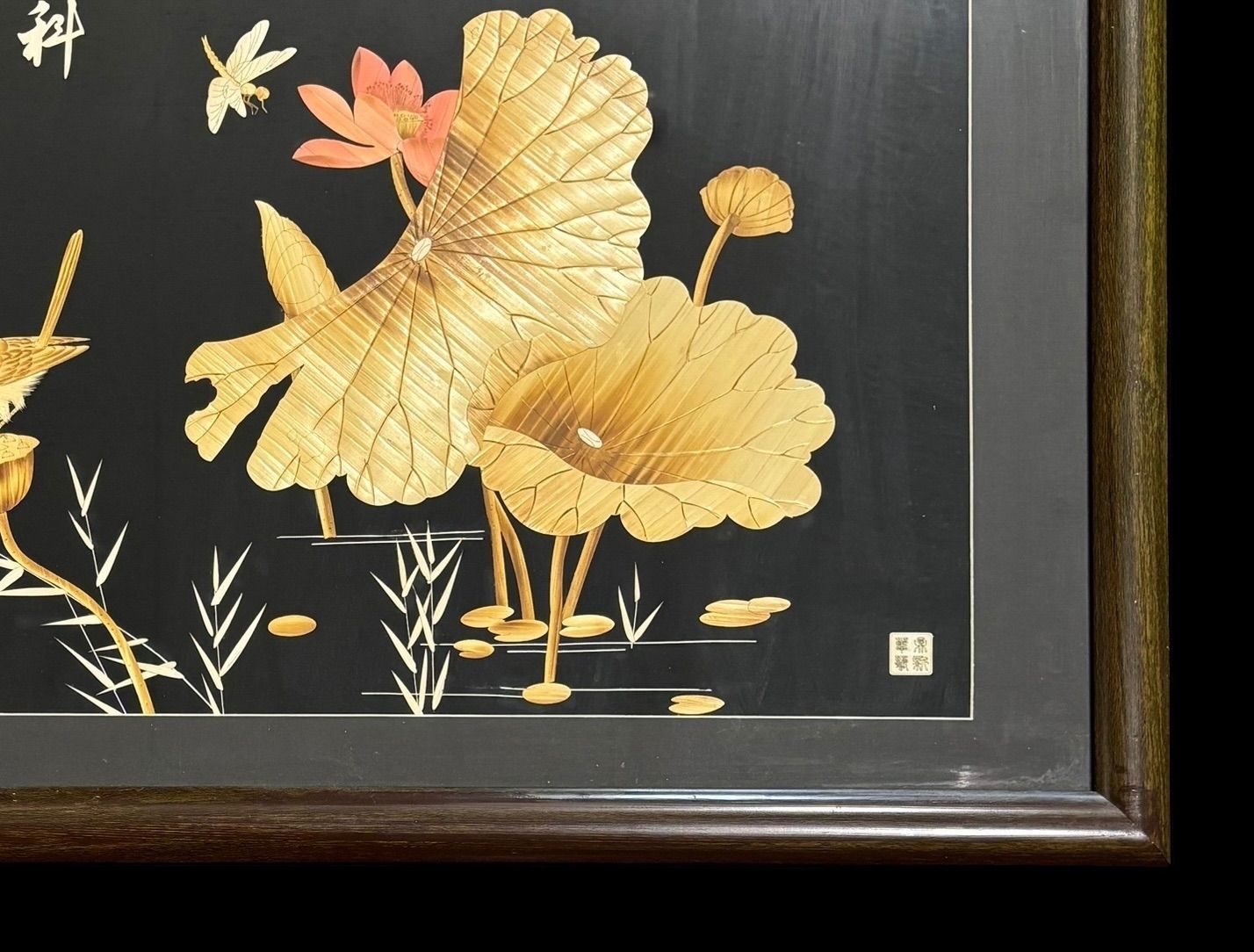 レア美品 中国作家の絵画作品(大) 満月夜の池鴛鴦牡丹図(セール！) 京七宝額（アートSHIPPO） 月夜の猫 額25.5×25.5cm アイボリー