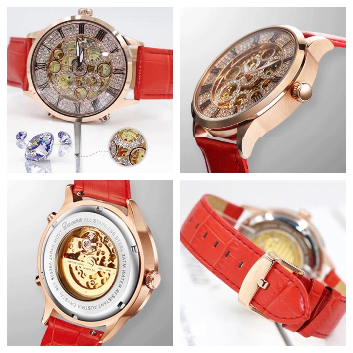 ゴールド×レッド DAVENA 自動巻き 腕時計プレゼント - 腕時計(アナログ)