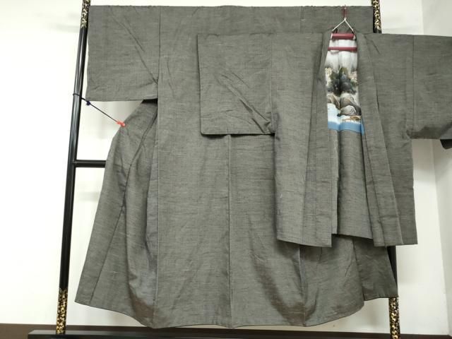 平和屋着物●男性 紬 アンサンブル 長羽織 160亀甲 正絹 DAAY5425ud