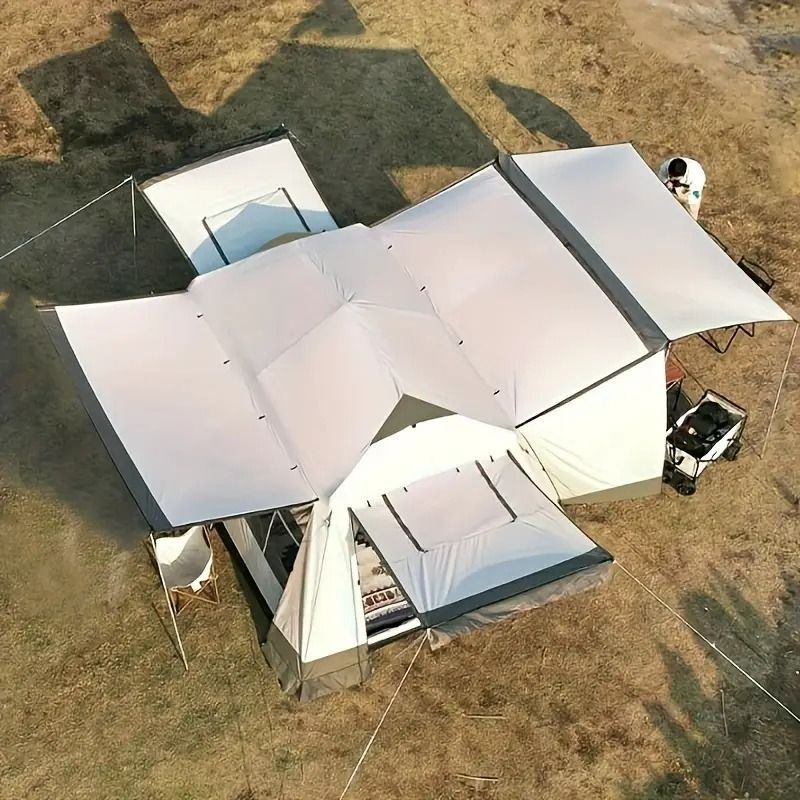 大型アウトドアテント 2ルーム 自動展開式 厚手防水 テント 8〜12人用 アルミポール 天窓付き ファミリー＆グループキャンプ用