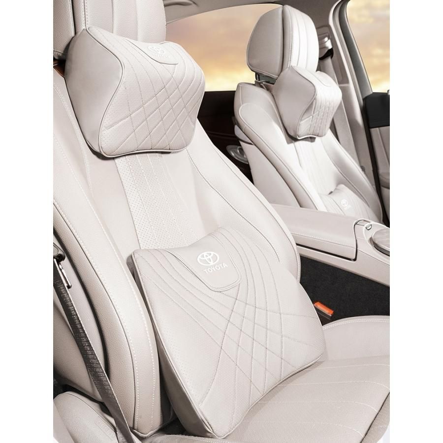 【新品未使用】トヨタ TOYOTAベージュネックパッド 腰クッション 車用 背もたれクッション ネックピロー ヘッドレスト ナッパレザー 低反発 背当て 通気性 aade qtm