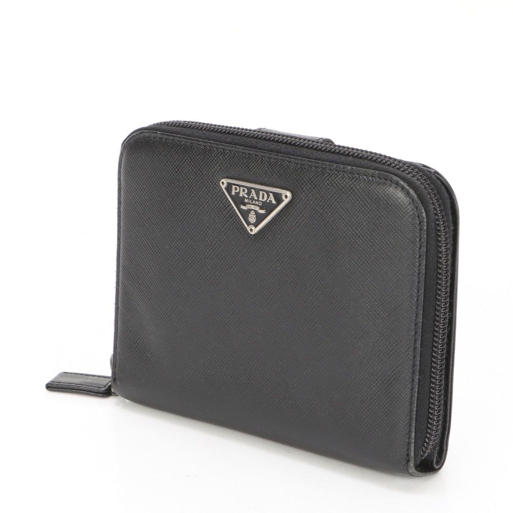 美品 プラダ サフィアーノ 三角ロゴ レザー 二つ折り 財布 M605A