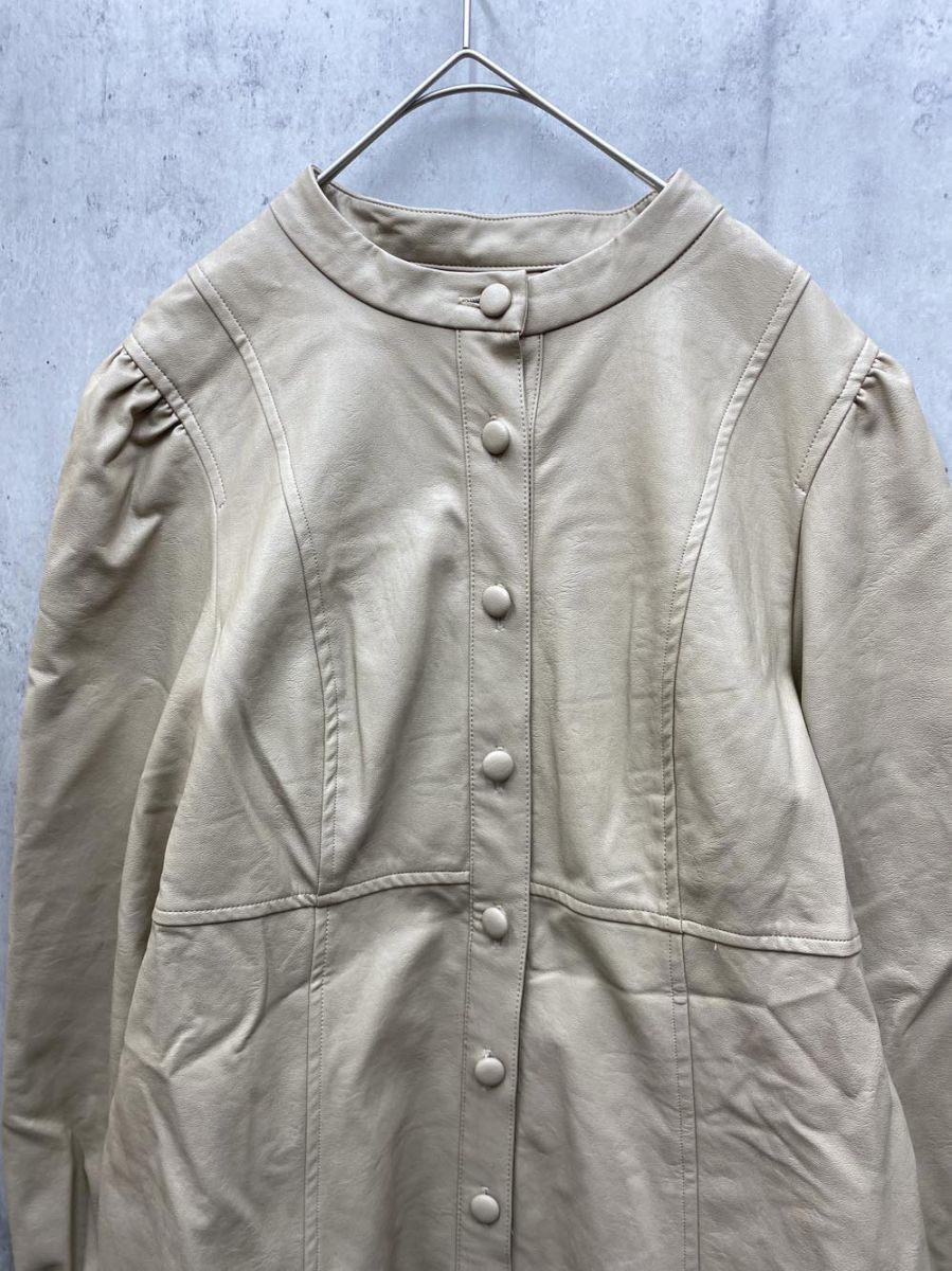 LA BELLE ETUDE ラベルエチュード Belle フェイクレザー ハーフ ジャケット size0 ベージュ ◆ ◎レディース