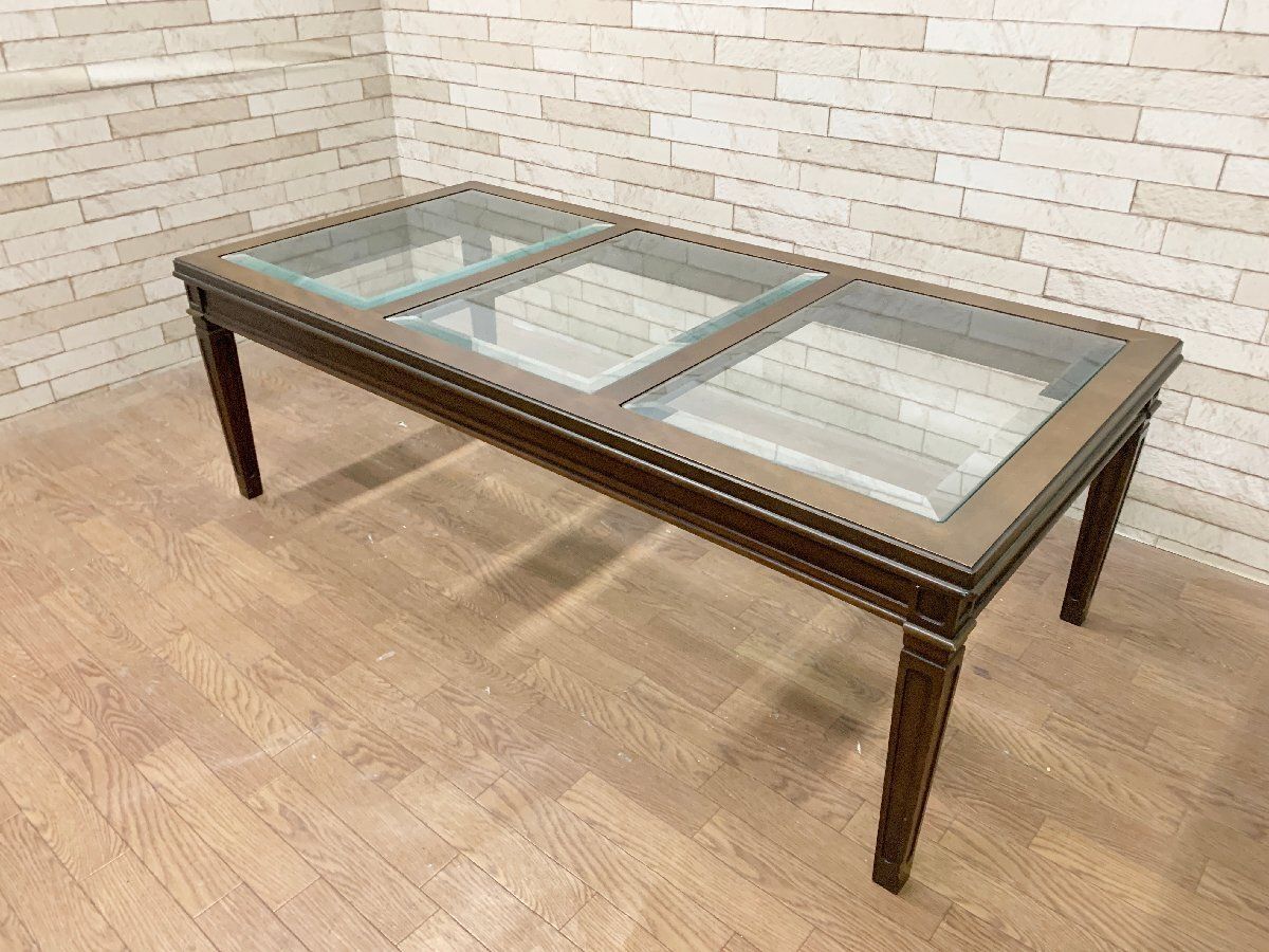 ◆maruni マルニ木工 地中海 ROYAL ロイヤル クラシック センターテーブル ガラステーブル 木製 机 3連ガラス 家具 畑828