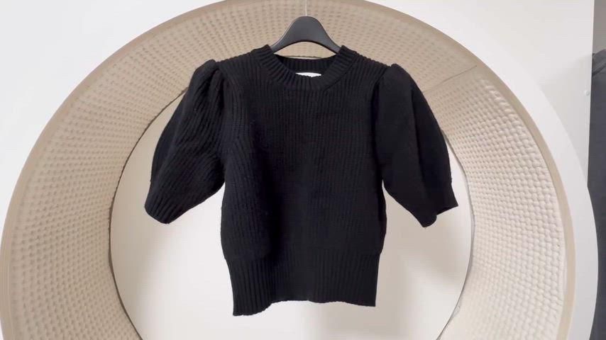 BPLAN パフ 半袖 クロップド ニット ブラック