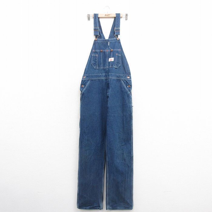 W37|古着 ラウンドハウス オーバーオール メンズ 90s コットン 紺 ネイビー デニム 25oct20 ボトムス