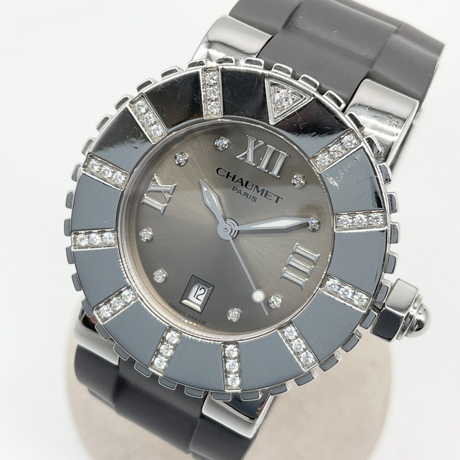 CHAUMET ショーメ Class One クラスワン 腕時計 アナログ 622 ダイヤモンドベゼル デイト シルバー SS ステンレス ラバーベルト レディース クォーツ ABランク 4_43