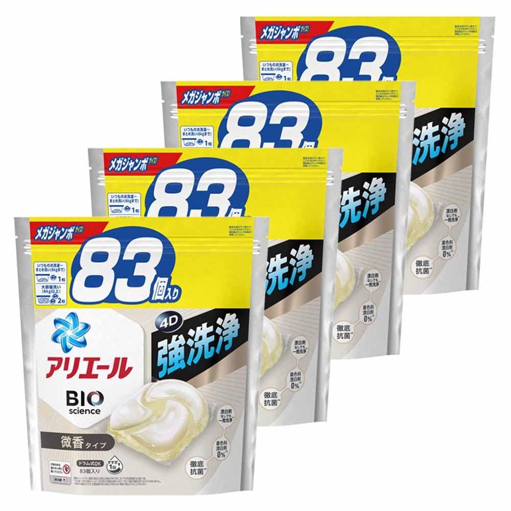 P-G アリエール ジェルボール 4D 微香 つめかえ用 メガジャンボサイズ 83個入 ×4個セット