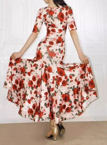 新作 社交ダンスドレス モダンダンス 薔薇 オーダーメイド オーダー