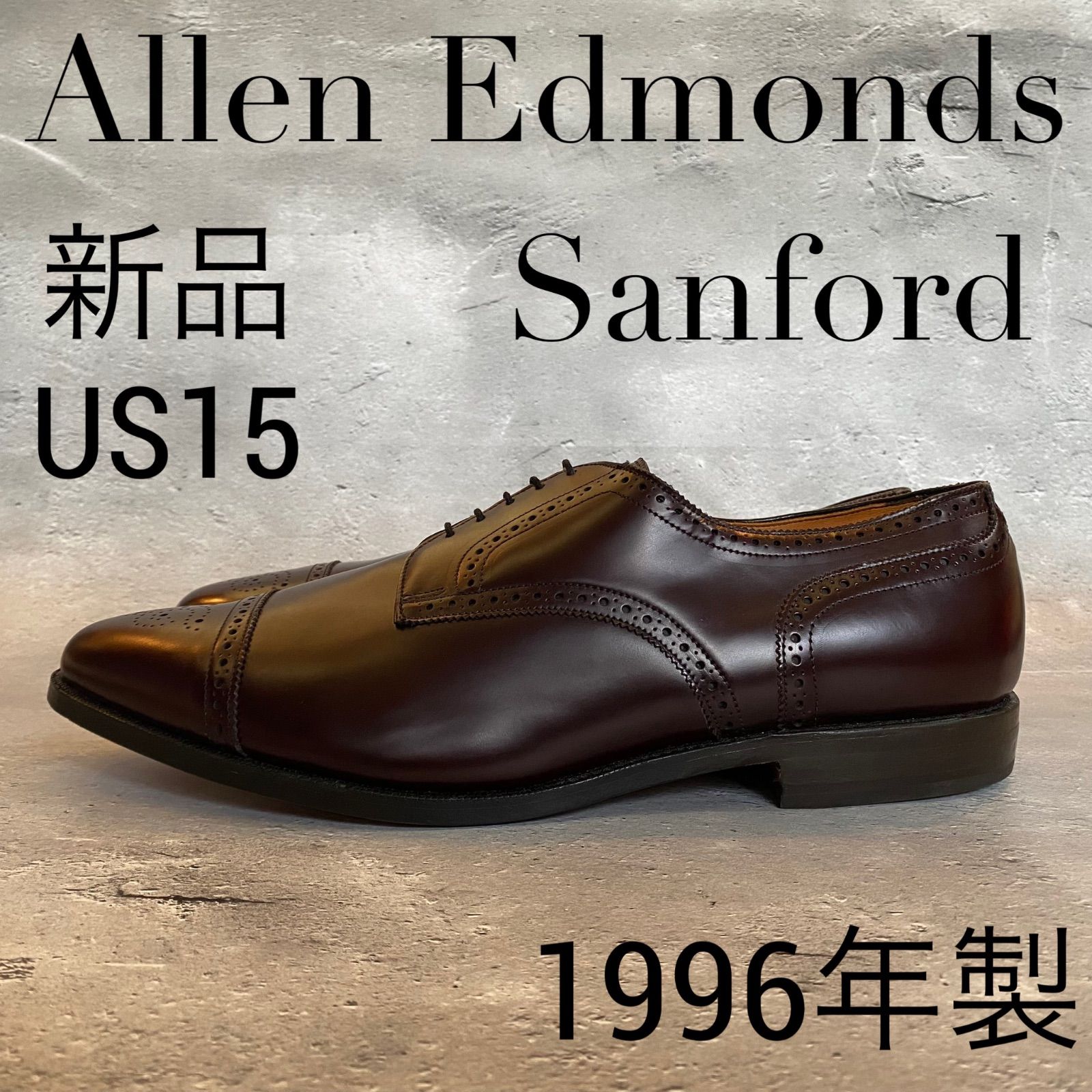 新品 Allen Edmonds Sanford セミブローグ ダービーシューズ キャップトゥ デッドストック 1996年製 革靴 ビッグサイズ