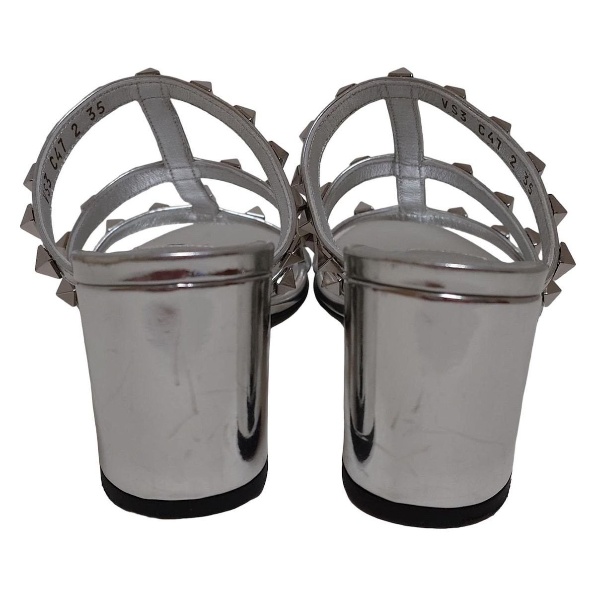 VALENTINOGARAVANI バレンチノガラバーニ ミュール 35 レディース - シルバー スタッズ レザー KIN-KAAI_COM