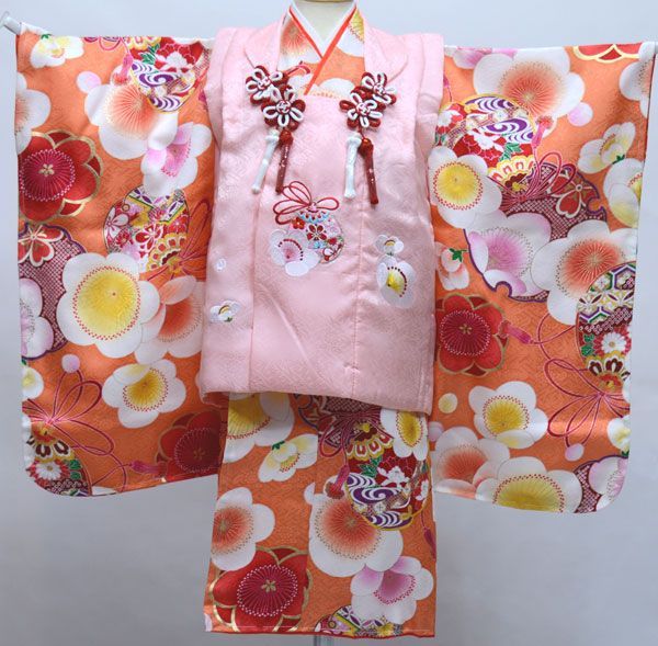 新品正絹３歳被布着物　日本製袖幅27cm前後