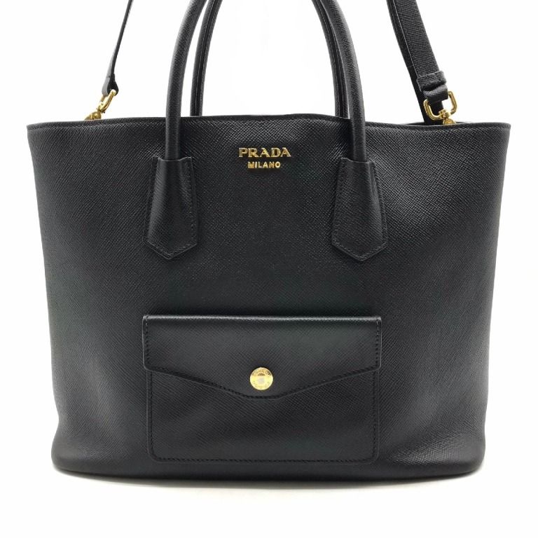 美品 PRADA プラダ ロゴ金具 サフィアーノ レザー 2WAY トート