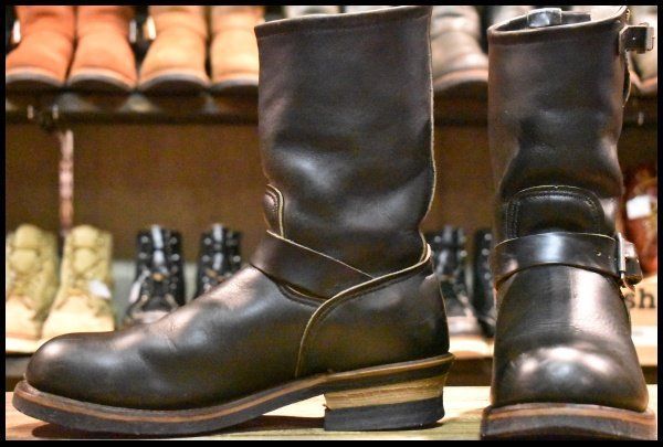 8D PT91刺繍 レッドウィング 2268 エンジニア 黒 ブラッククローム スチールトゥ プルオン ブーツ redwing HOPESMORE FE462