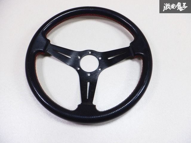 社外 ステアリング ハンドル スポーク 3スポーク レザー 赤ステッチ 外径:約350mm 棚