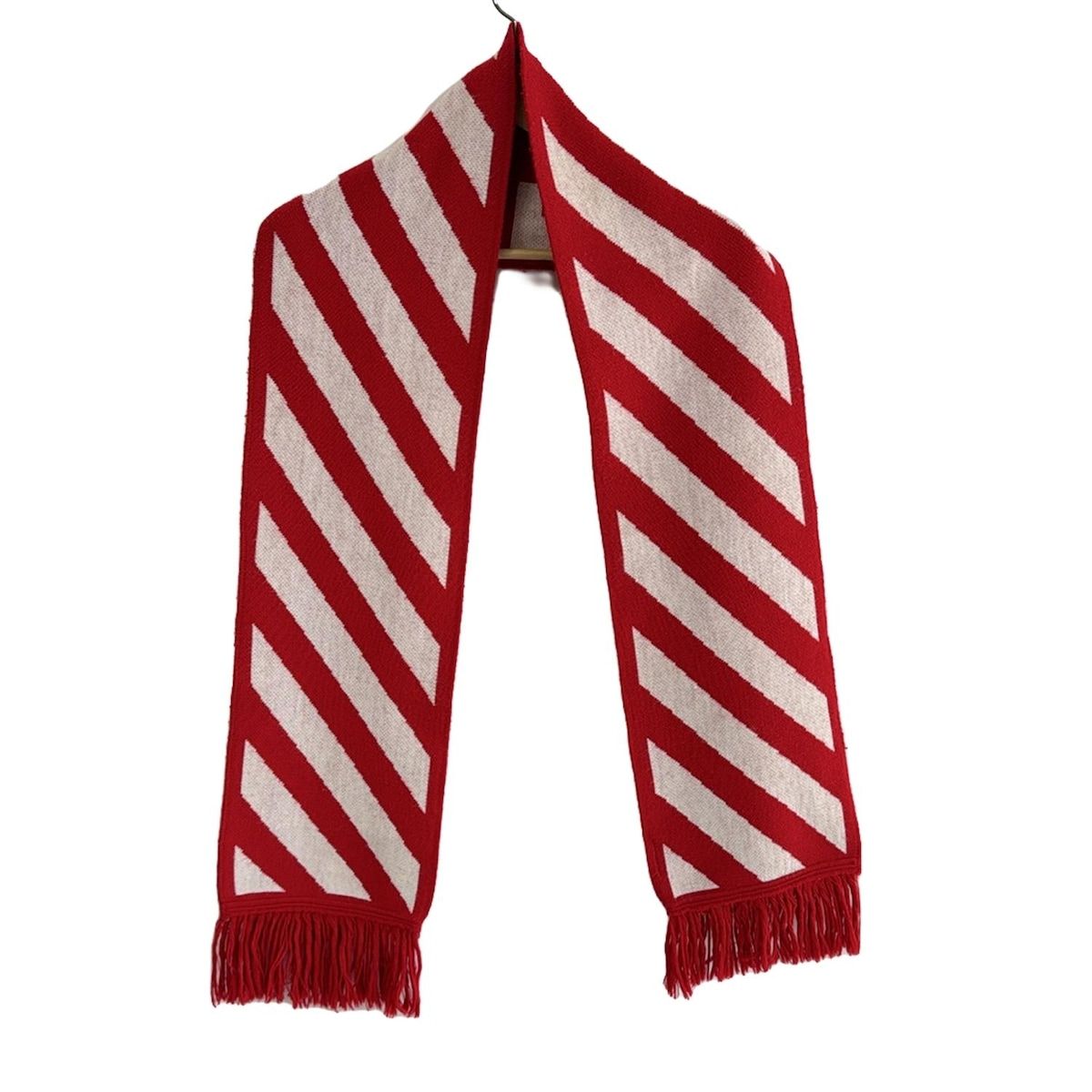 Off-White オフホワイト マフラー - レッド×白 コットン ウール